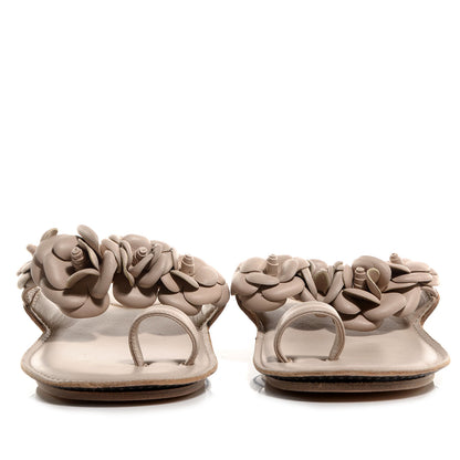 Chanel Lambskin Camellia Sandals 38 Light Grey 2 of 6