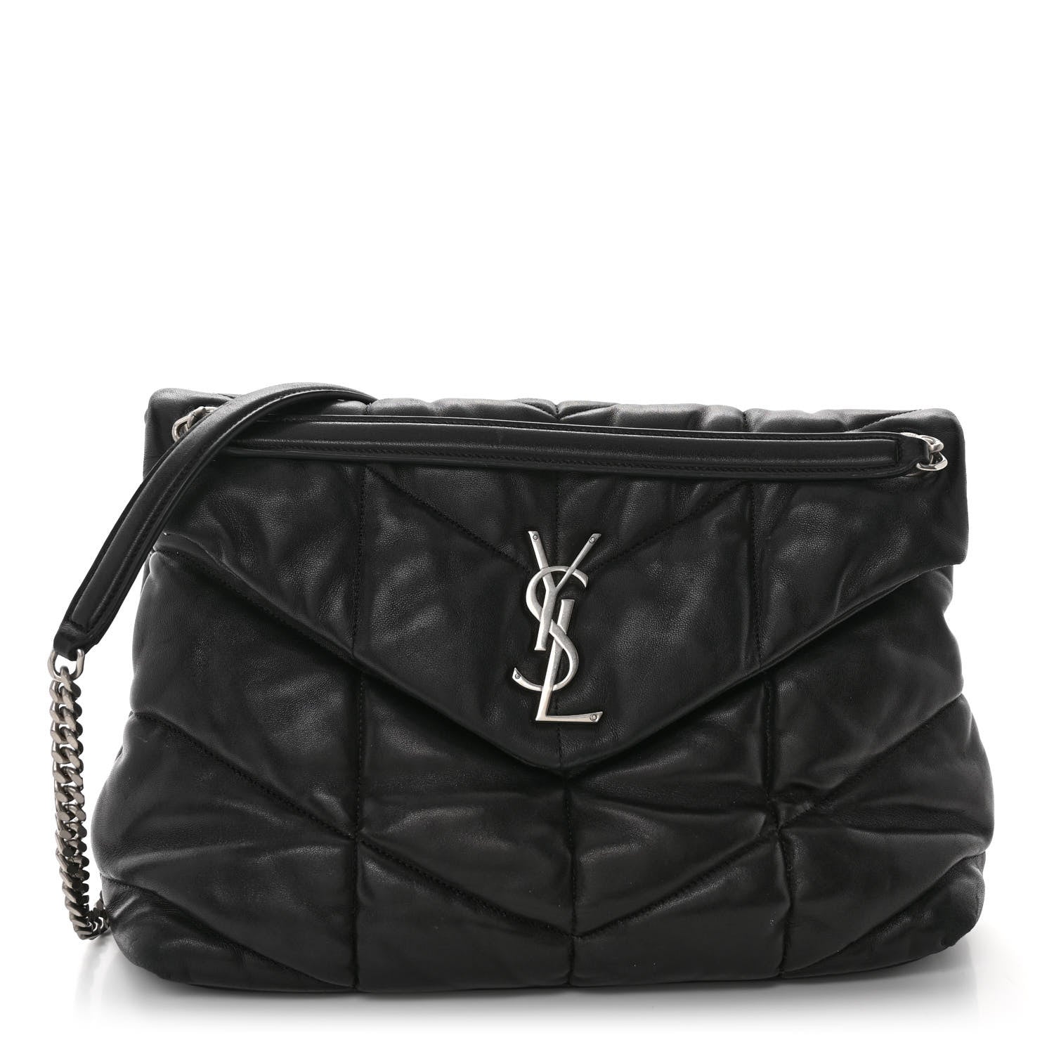 Saint Laurent Lambskin Quilted Medium Loulou Puffer Monogram Chain Satchel Black 1 of 10