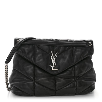 Saint Laurent Lambskin Quilted Medium Loulou Puffer Monogram Chain Satchel Black 1 of 10