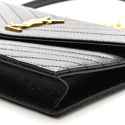 Saint Laurent Grain De Poudre Matelasse Chevron Monogram Envelope Chain Wallet Black 9 of 9