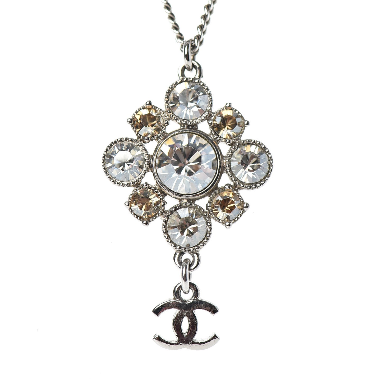 Crystal CC Drop Pendant Necklace Silver