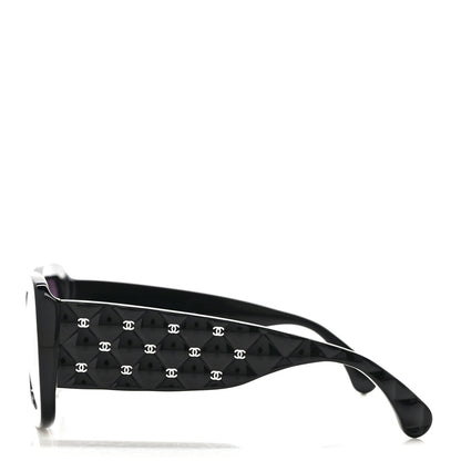 Chanel Acetate Quilted CC Rectangle Sunglasses 5483-A Black 3 of 8