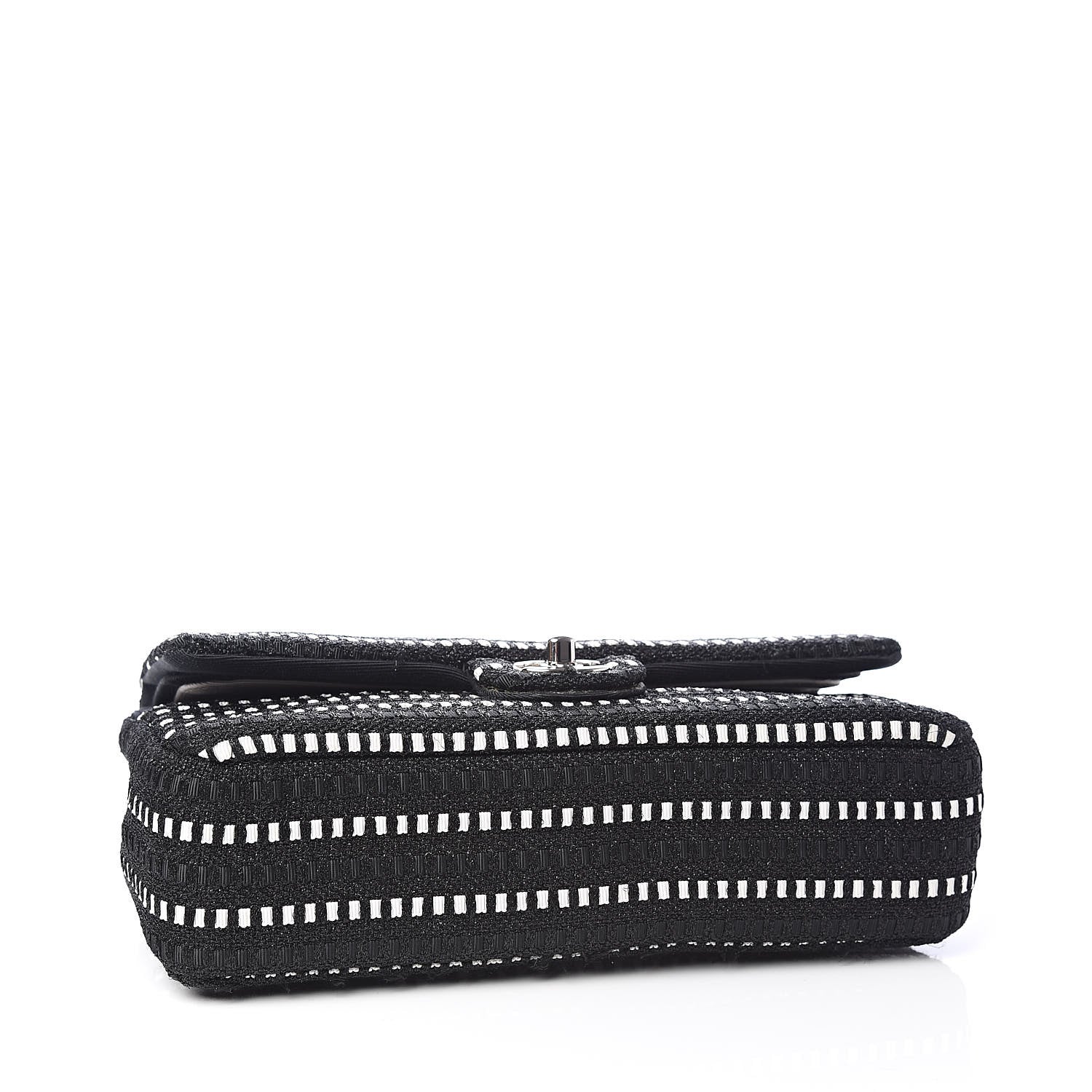 Chanel Tweed Ribbon Medium Double Flap Black White 4 of 10