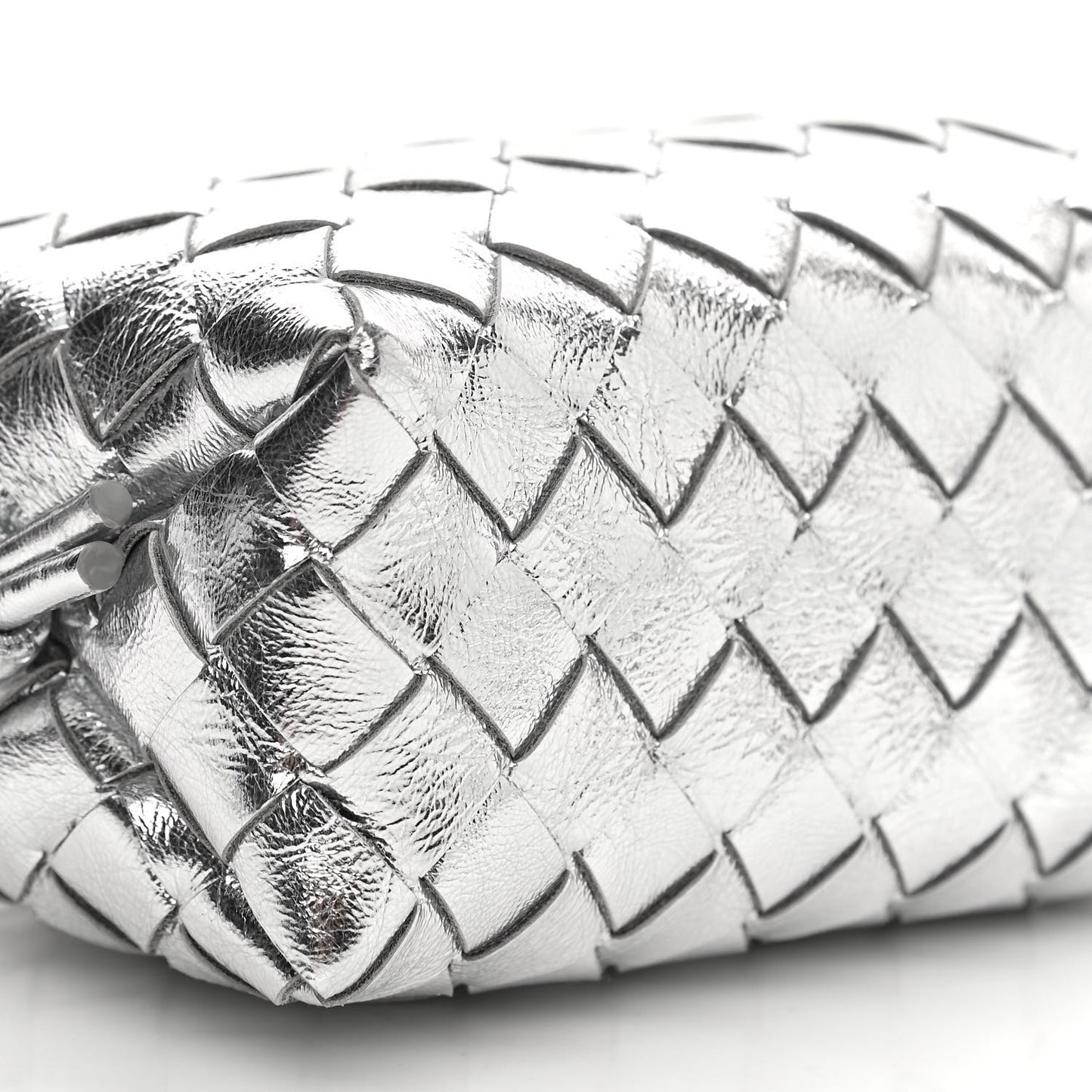 Metallic Calfskin Intrecciato Mini Loop Camera Bag Silver