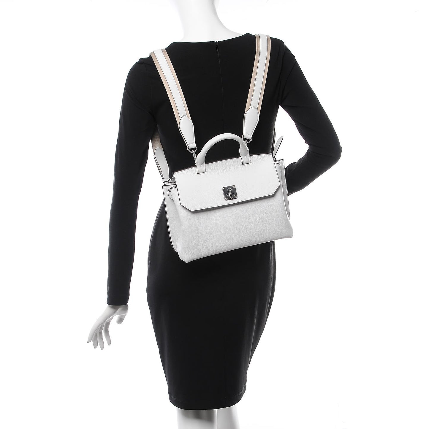Grained Calfskin Medium Milla Convertible Backpack White Flake