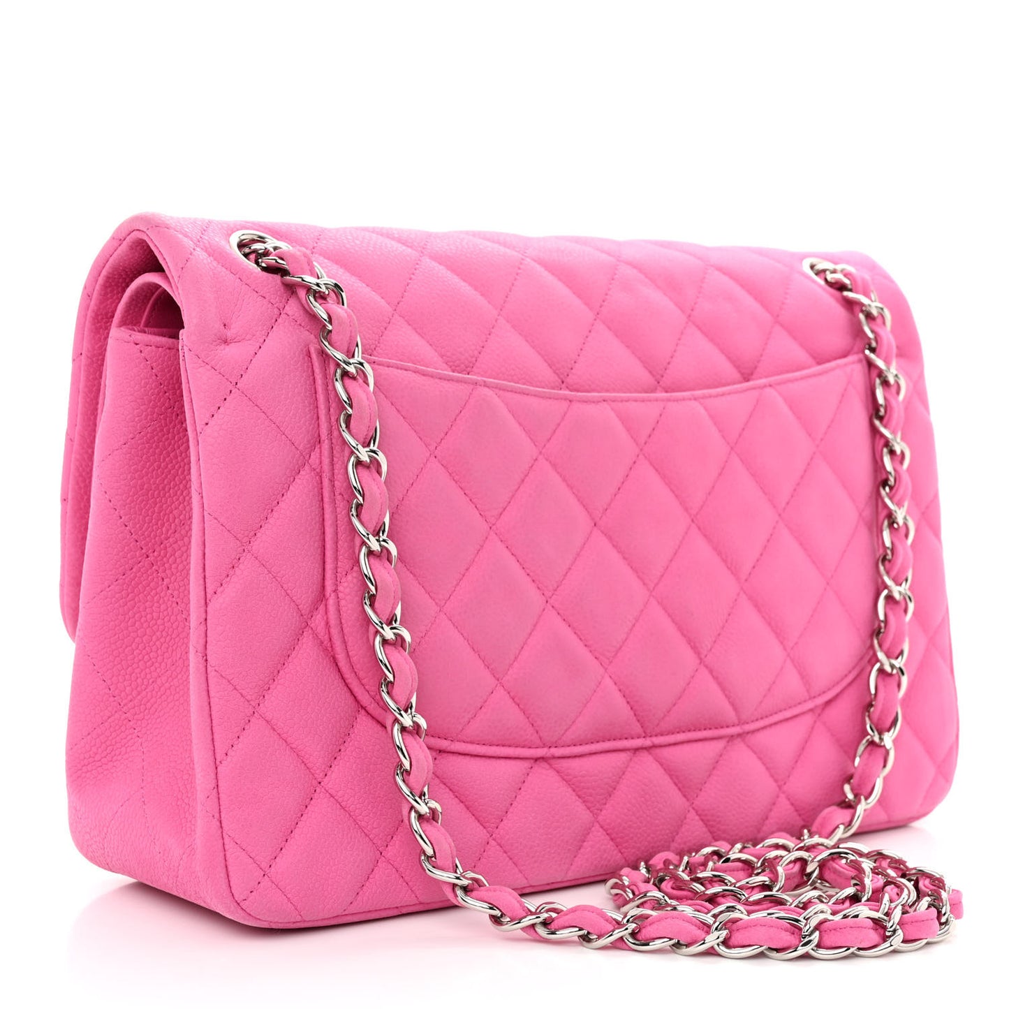 Iridescent Caviar Quilted Jumbo Double Flap Pink