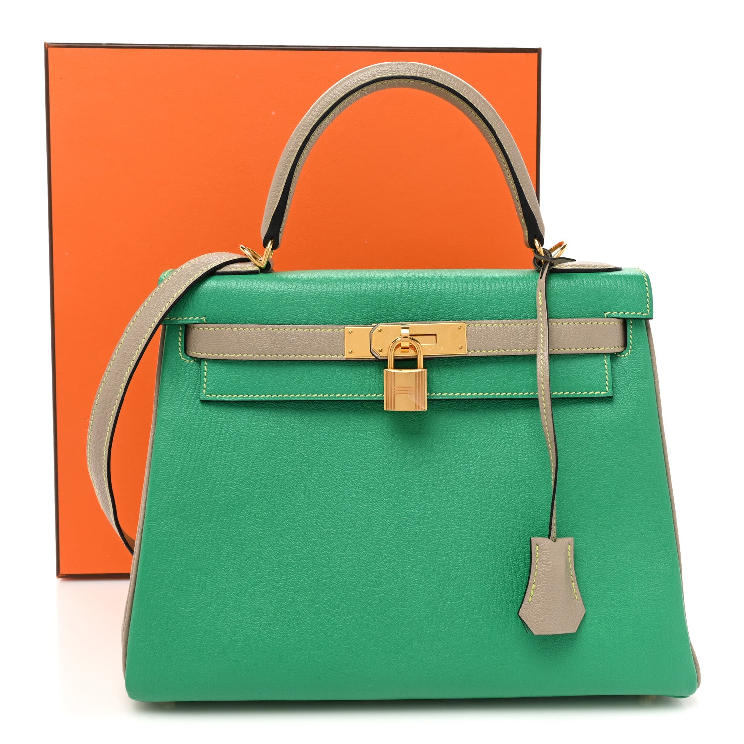 Hermes Chevre Mysore Horseshoe Kelly Retourne 28 Menthe Gris Tourterelle 12 of 12