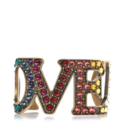 Gucci Metal Crystal Loved Cuff Bracelet 16 Aged Gold 1 of 6
