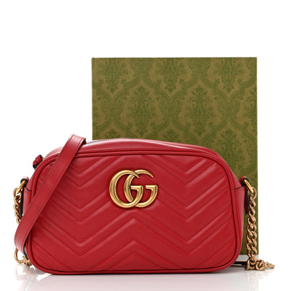 Gucci Calfskin Matelasse Small GG Marmont Chain Shoulder Bag Hibiscus Red 17 of 17