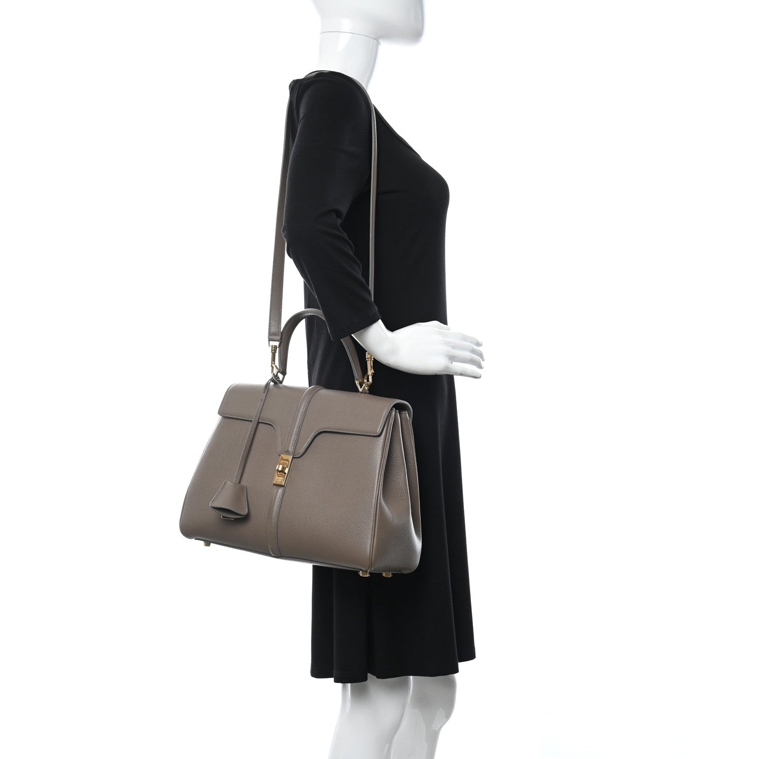 Celine Satinated Calfskin Medium 16 Top Handle Bag Beige 2 of 11