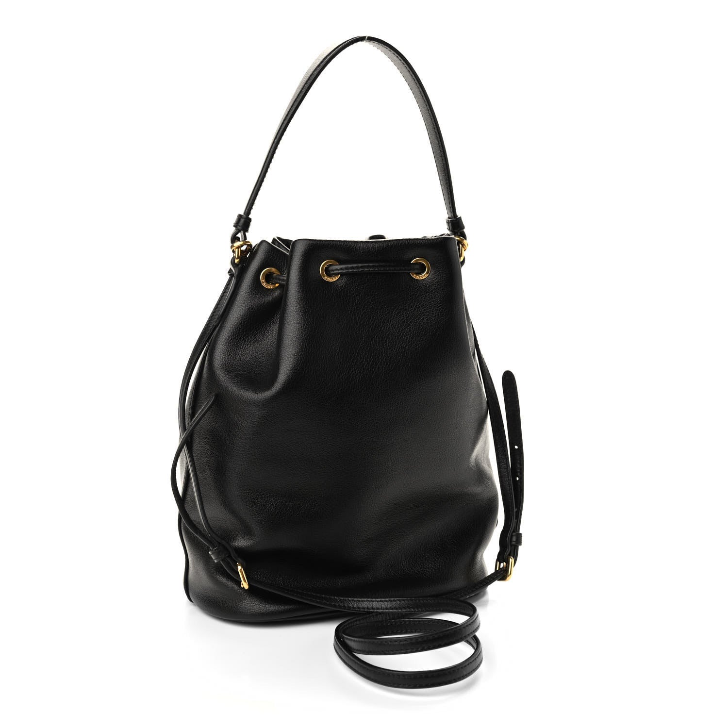 Prada Glace Calfskin Embossed Secchiello Bucket Bag Black 3 of 9