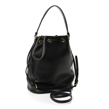 Prada Glace Calfskin Embossed Secchiello Bucket Bag Black 3 of 9