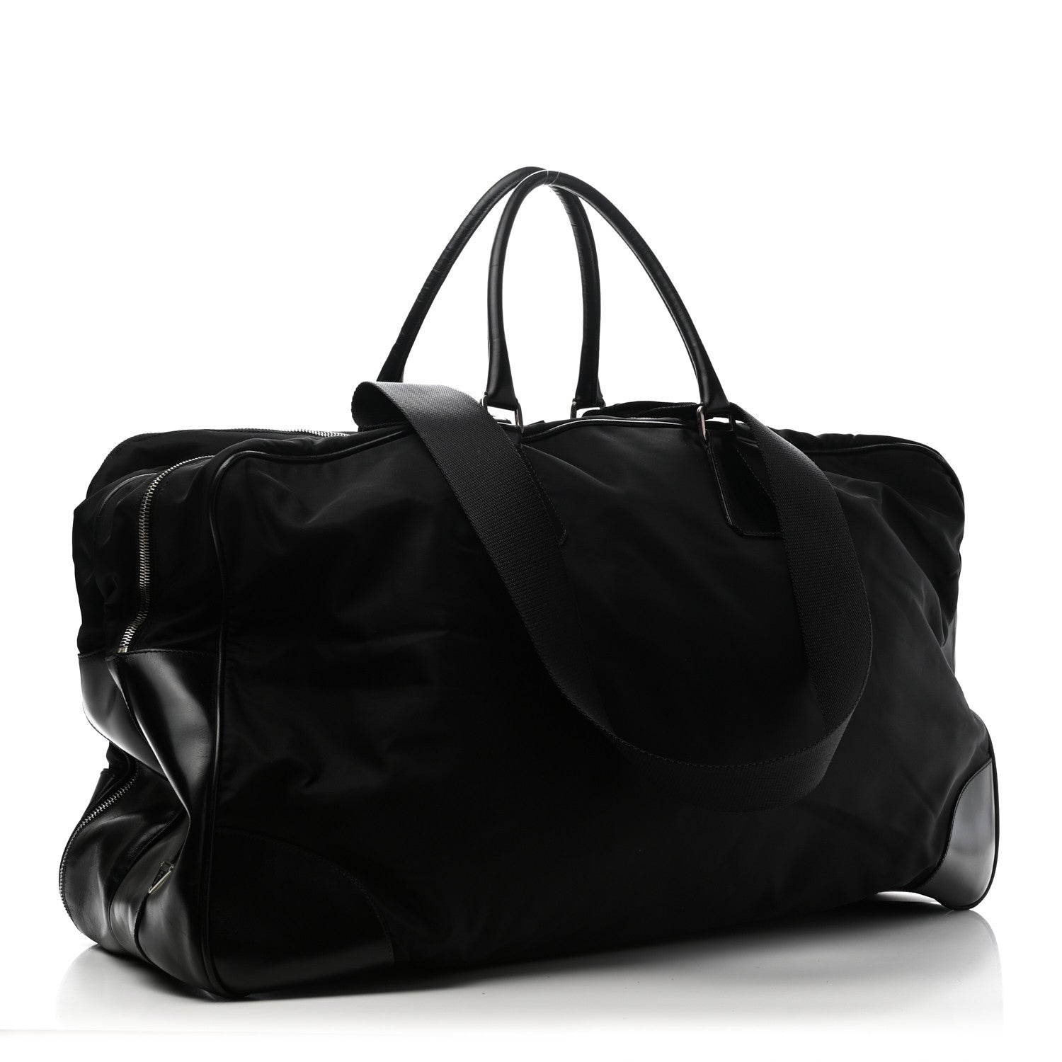 Prada Tessuto Nylon Calfskin Duffle Black 2 of 20