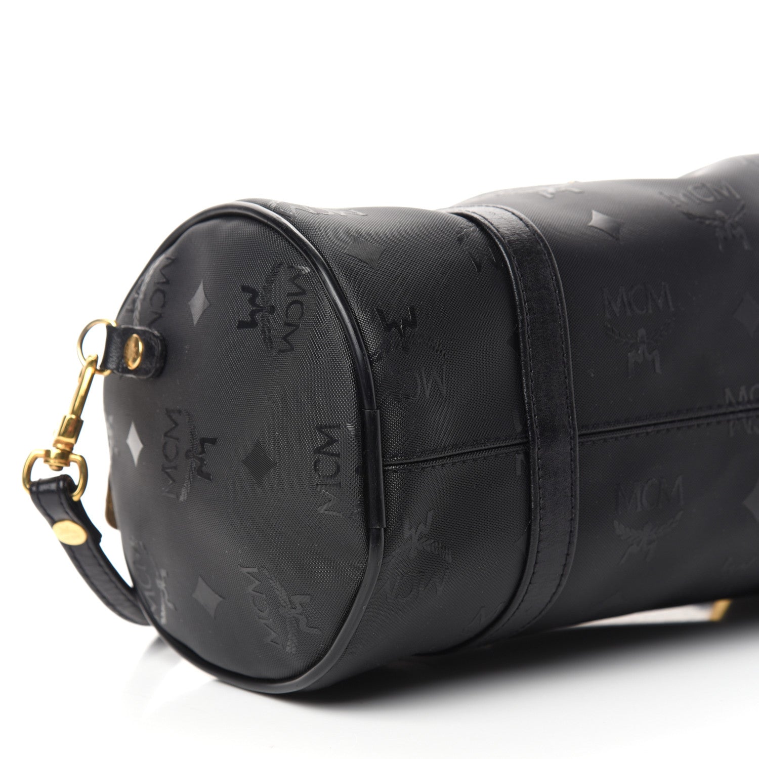 MCM Nylon Monogram Barrel Crossbody Bag Black 7 of 9