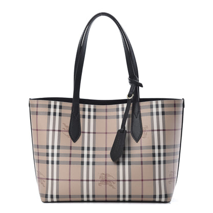 Burberry Grainy Calfskin Haymarket Check Small Reversible Tote Black 1 of 15