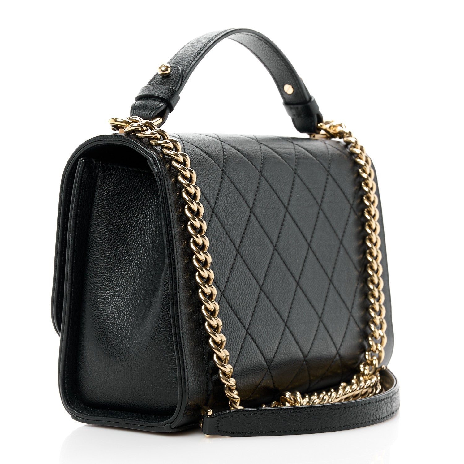 Chanel Grained Calfskin Quilted Medium Label Click Flap Bag Black 3 of 11