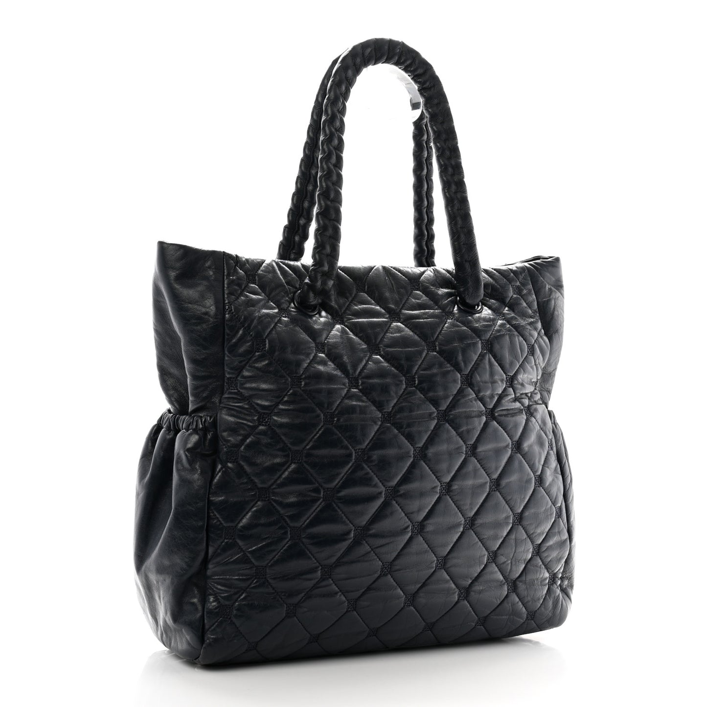 Lambskin Quilted Hidden Chain Tote Navy