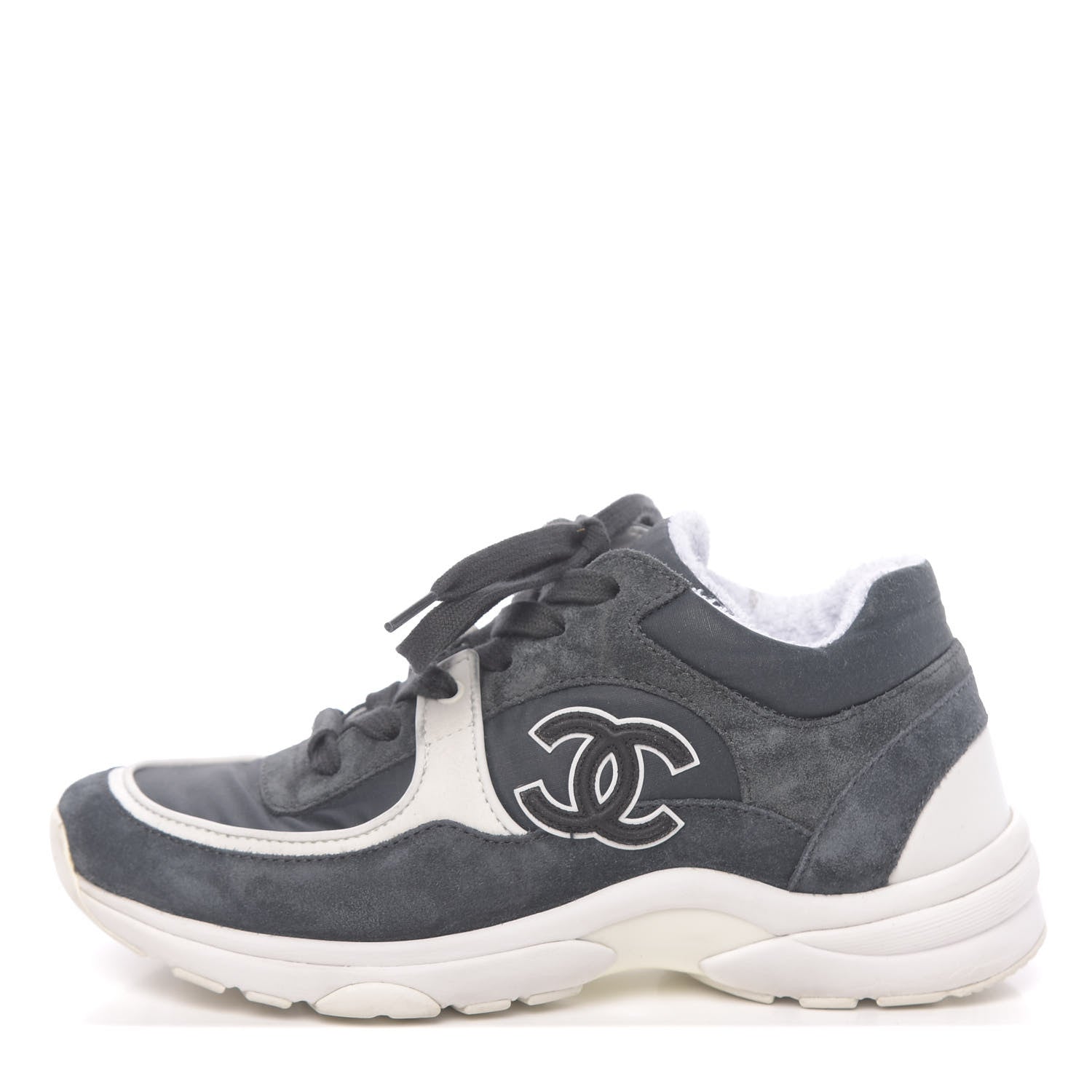 Chanel Denim Suede Calfskin CC Sneakers 36 Grey 1 of 9