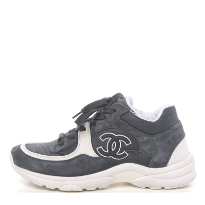 Chanel Denim Suede Calfskin CC Sneakers 36 Grey 1 of 9