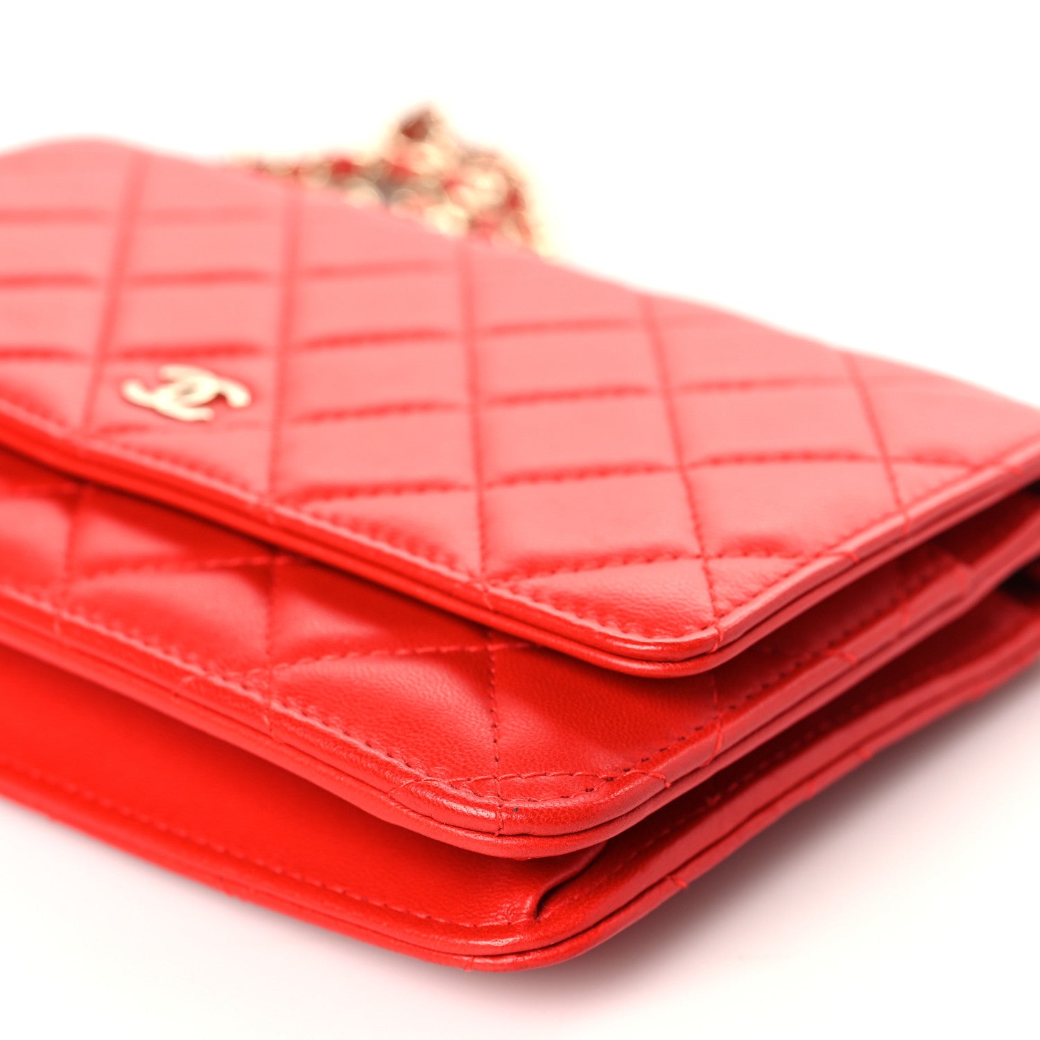 Chanel Lambskin Quilted Wallet On Chain WOC Light Red 9 of 9