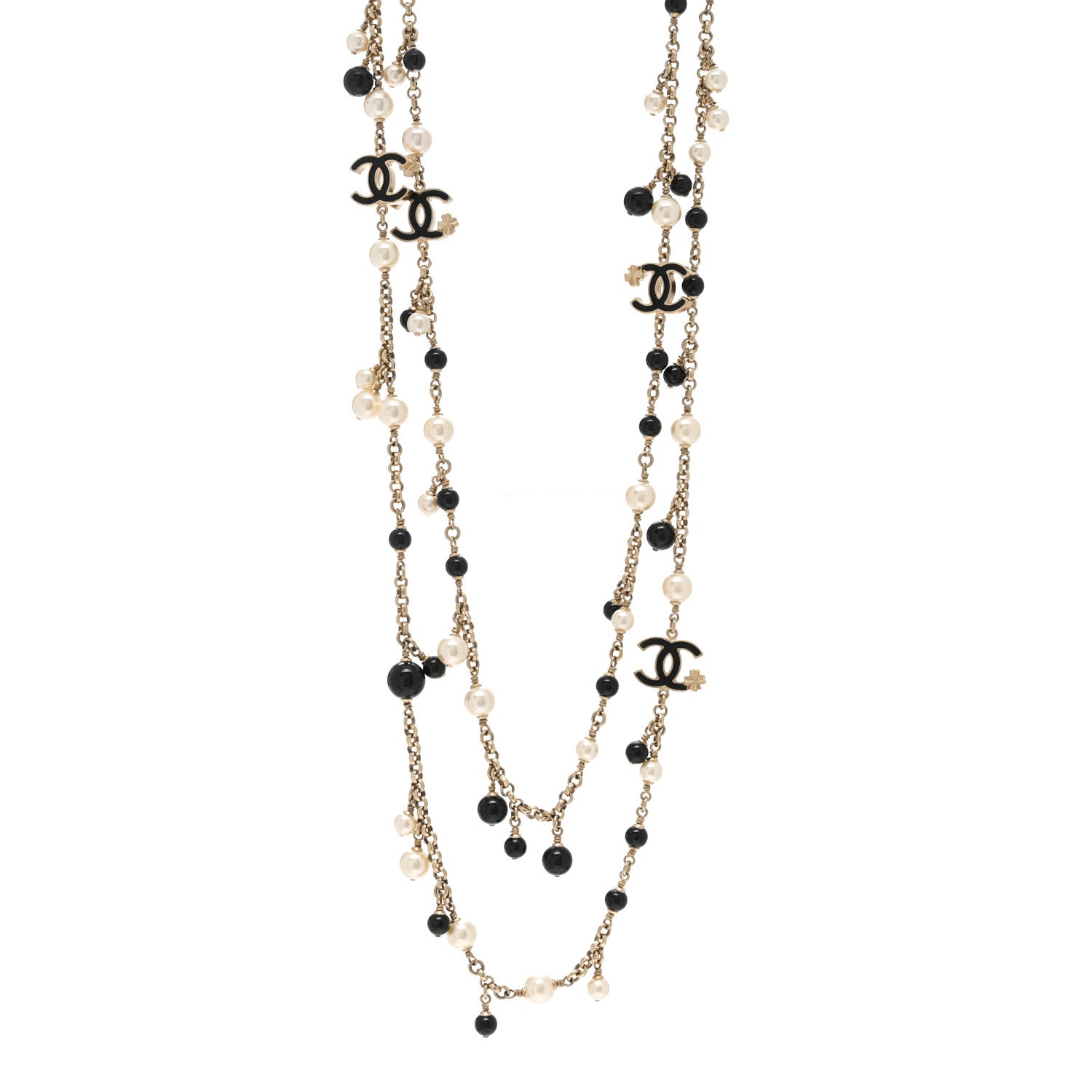 Chanel Pearl Bead Enamel CC Long Necklace Black Gold 1 of 4