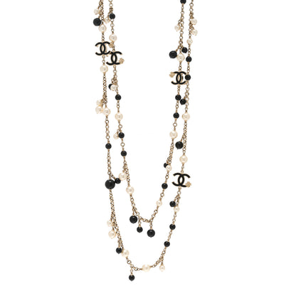 Chanel Pearl Bead Enamel CC Long Necklace Black Gold 1 of 4