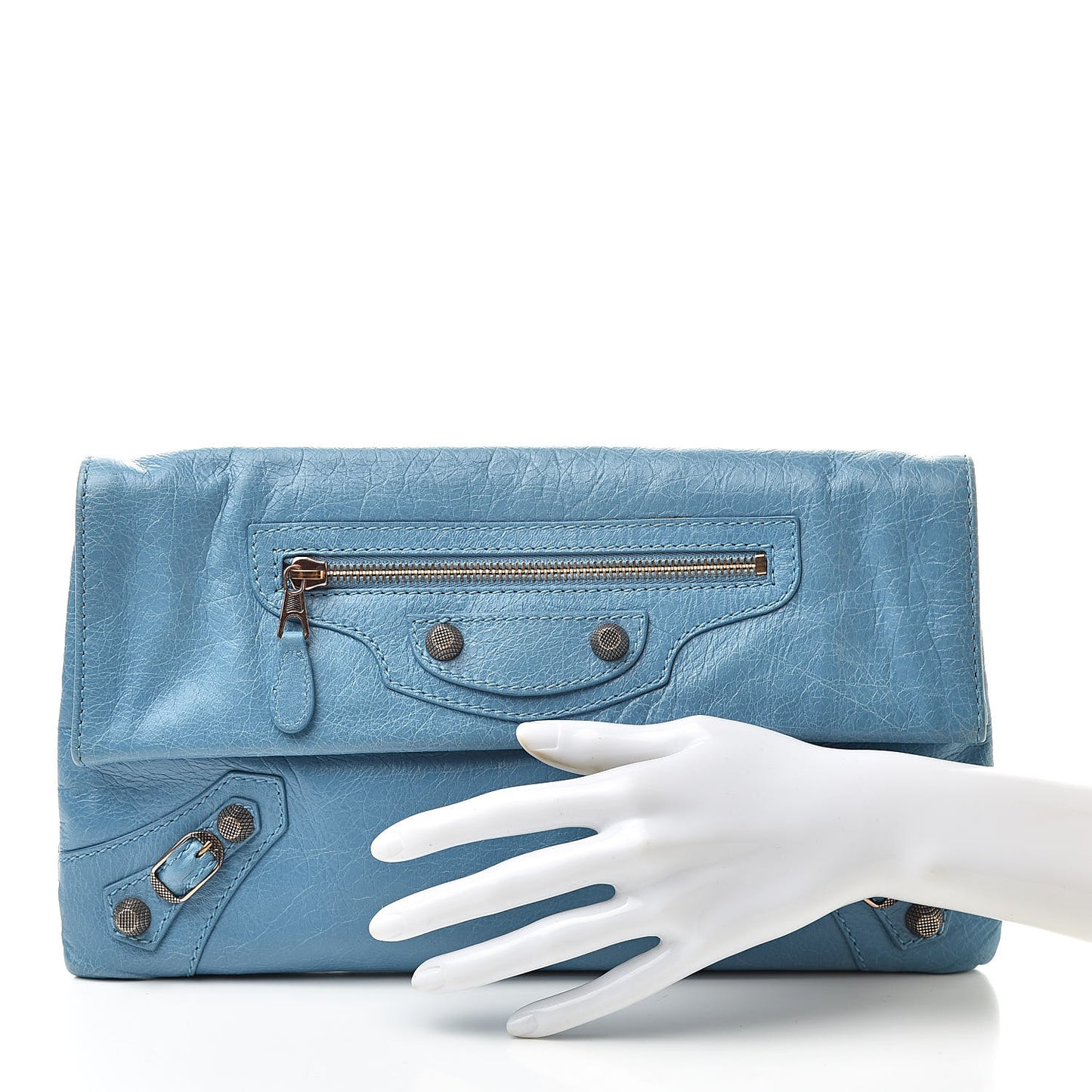 Agneau Giant 21 Rose Gold Hardware Envelope Clutch Bleu Tropical