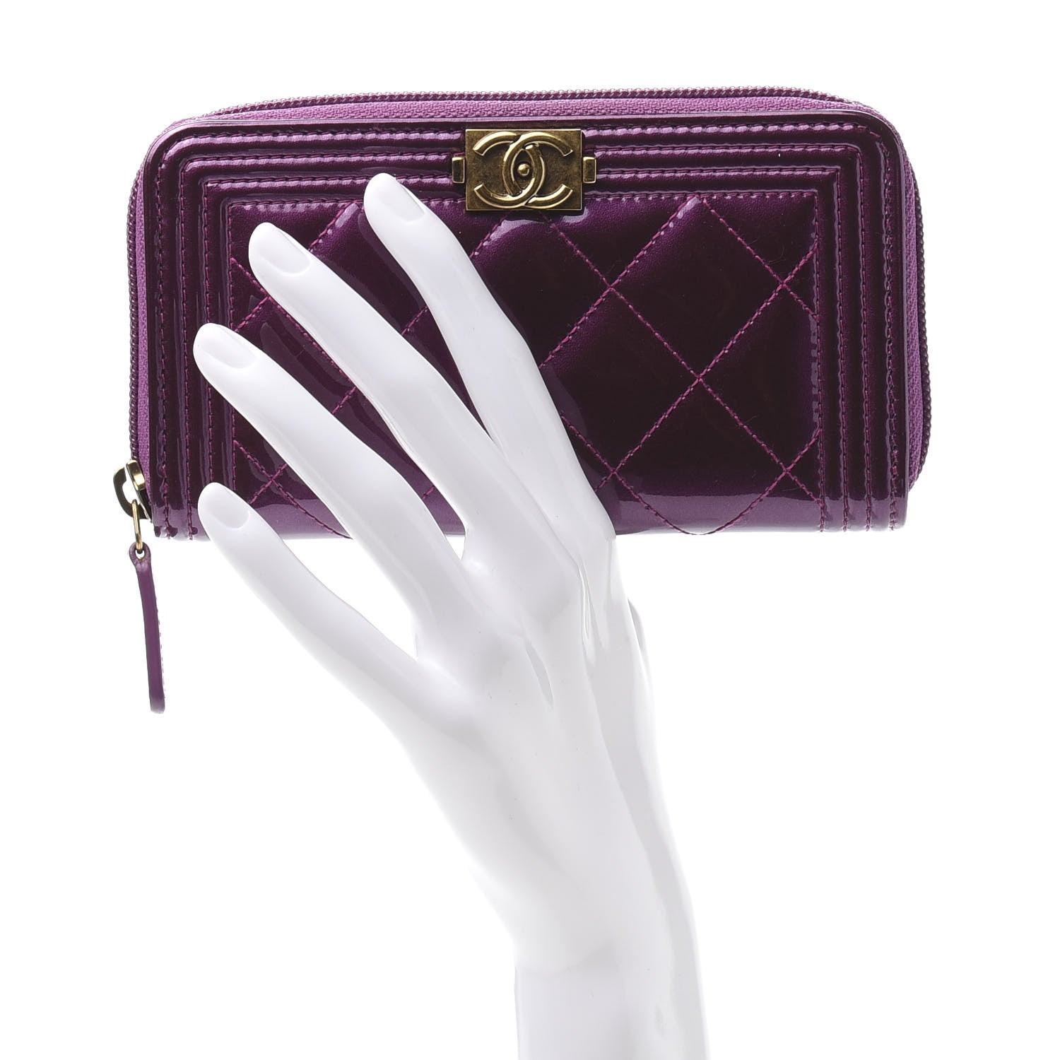 Chanel Patent Quilted Small Boy Zip Around Wallet Purple 2 of 9