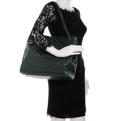 Chanel Iridescent Caviar Quilted Tall Chic Shopping Tote Dark Green 2 of 7