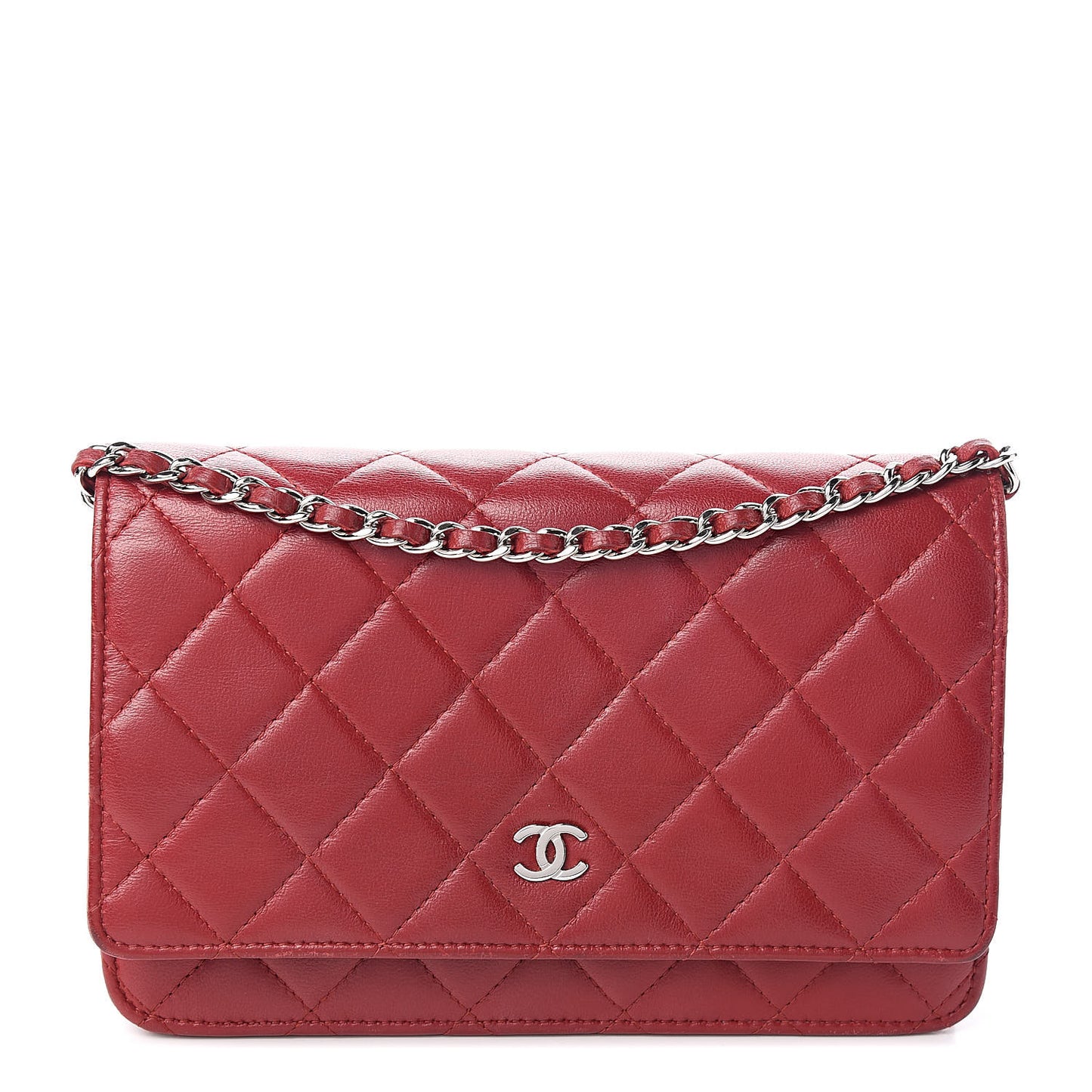 Lambskin Quilted Wallet On Chain WOC Red