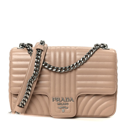 Prada Soft Calfskin Impunture Diagramme Medium Chain Flap Shoulder Bag Cipria 1 of 10