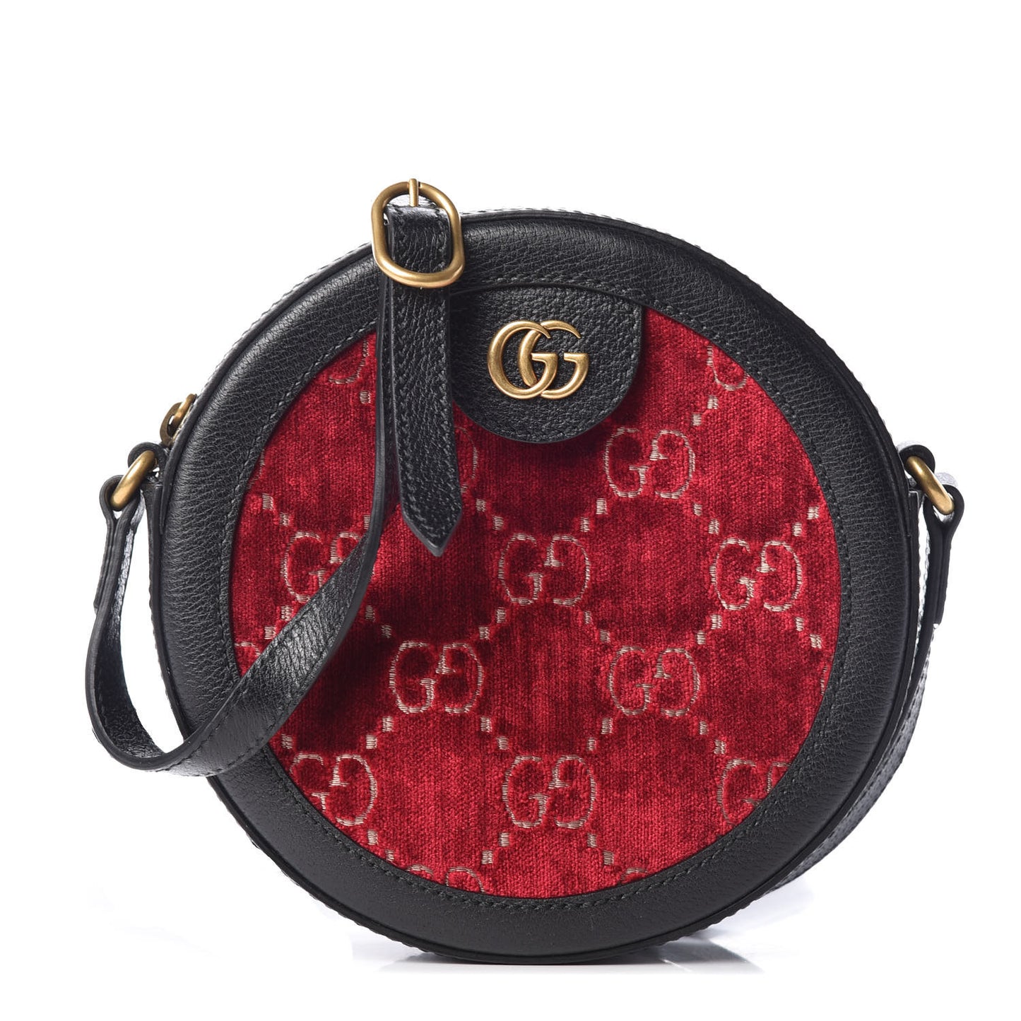 Velvet GG Monogram Textured Calfskin Round Shoulder Bag Red Cipria Black
