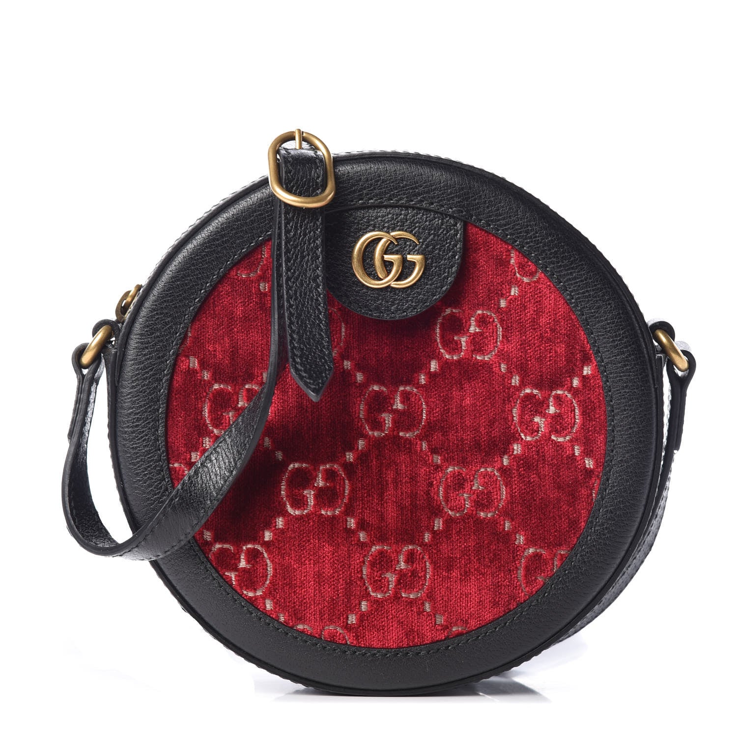 Gucci Velvet GG Monogram Textured Calfskin Round Shoulder Bag Red Cipria Black 1 of 10