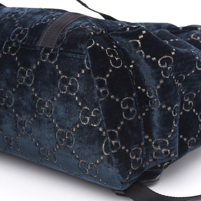 Gucci Velvet GG Monogram Web Medium Double Buckle Backpack Blue Beige Black 8 of 11