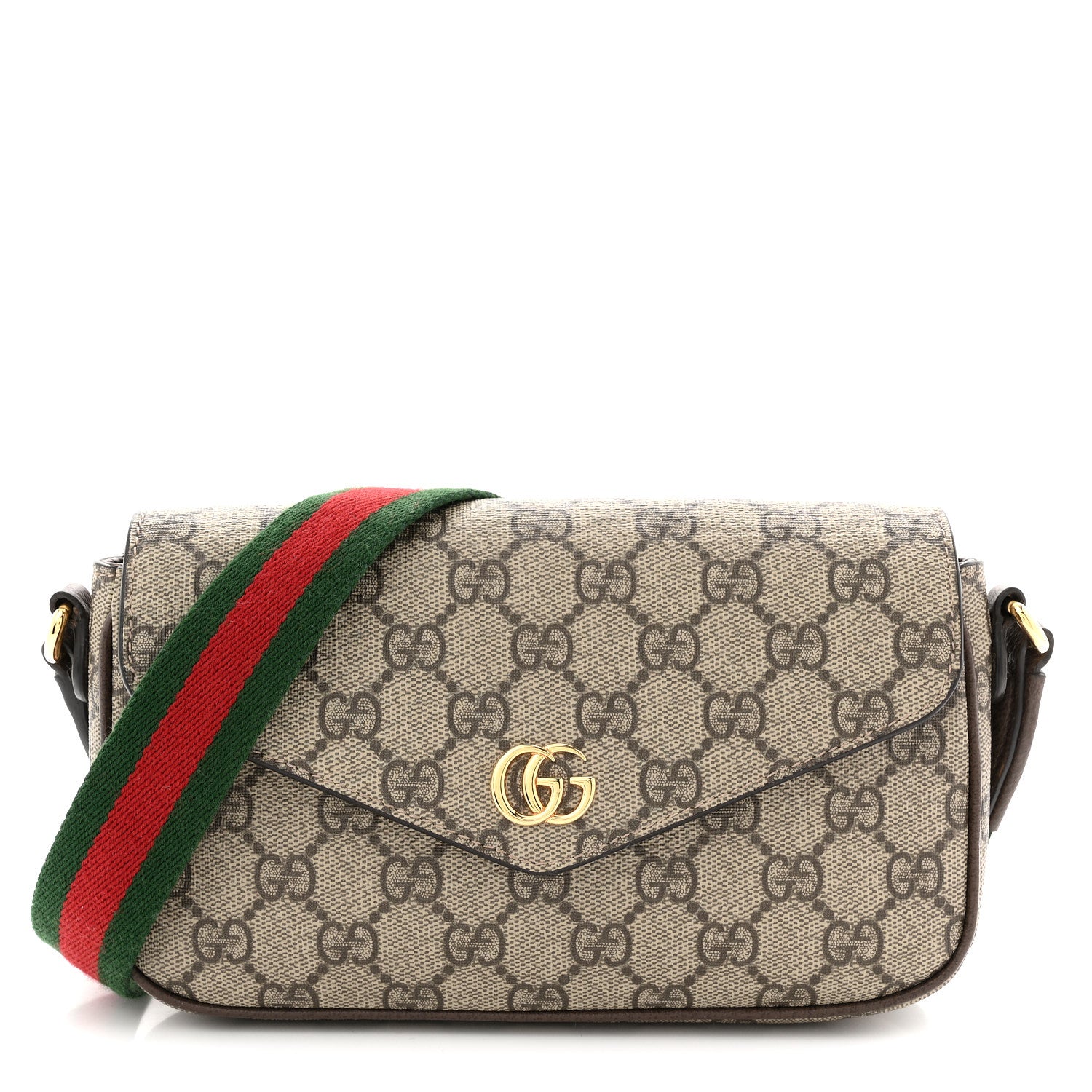 Gucci GG Supreme Monogram Textured Dollar Calfskin Web Mini Ophidia Envelope Shoulder Bag Beige Ebony 1 of 11