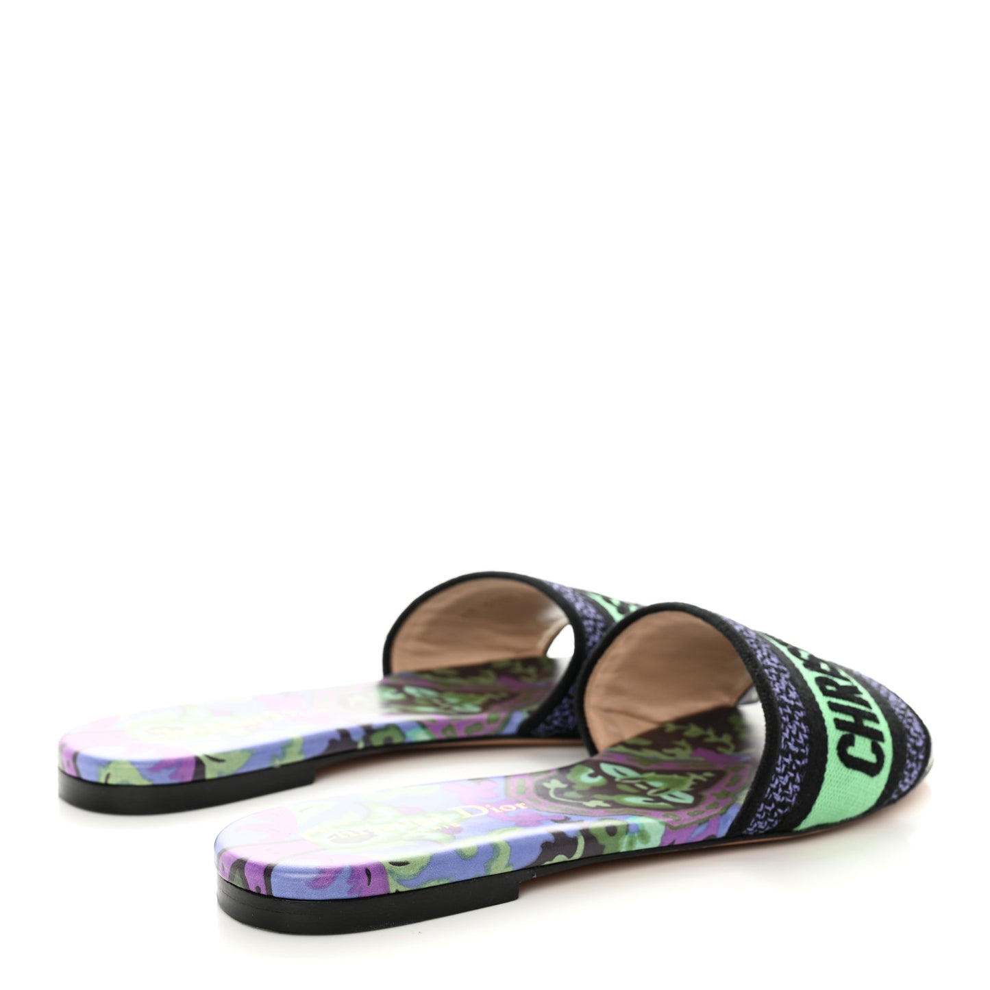Canvas Toile de Jouy Voyage Embroidered Dway Flat Slide Sandals 37.5 Purple Multicolor