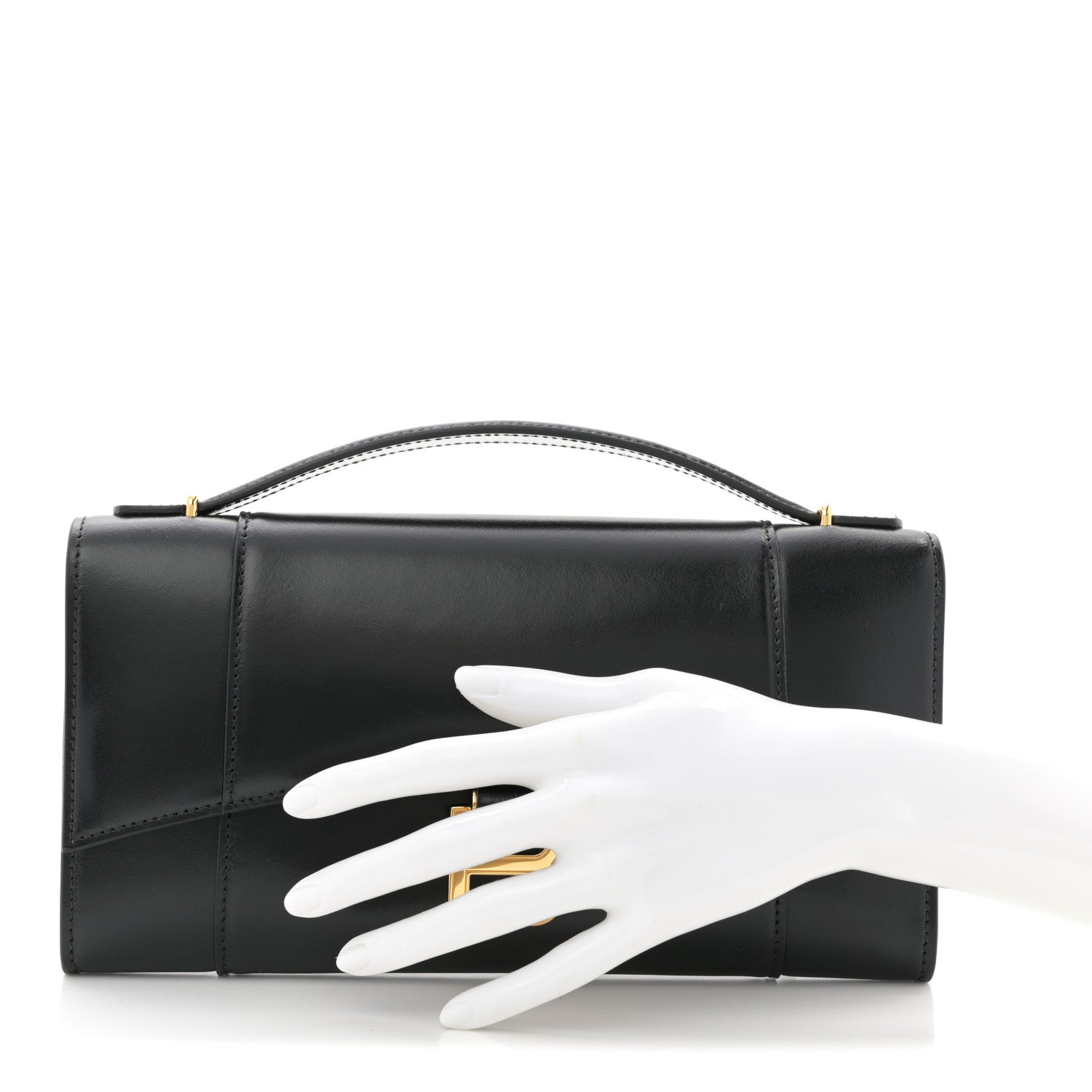 Balenciaga Shiny Calfskin Top Handle Hourglass Clutch Black 2 of 8