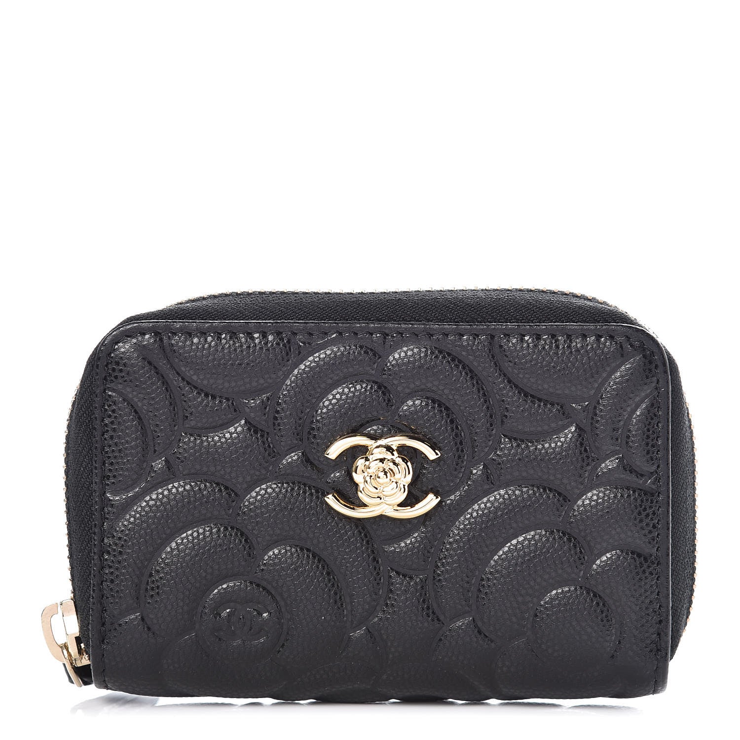 Chanel Caviar Camellia Embossed Zip Coin Purse Black 1 of 7