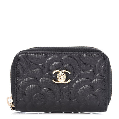 Chanel Caviar Camellia Embossed Zip Coin Purse Black 1 of 7
