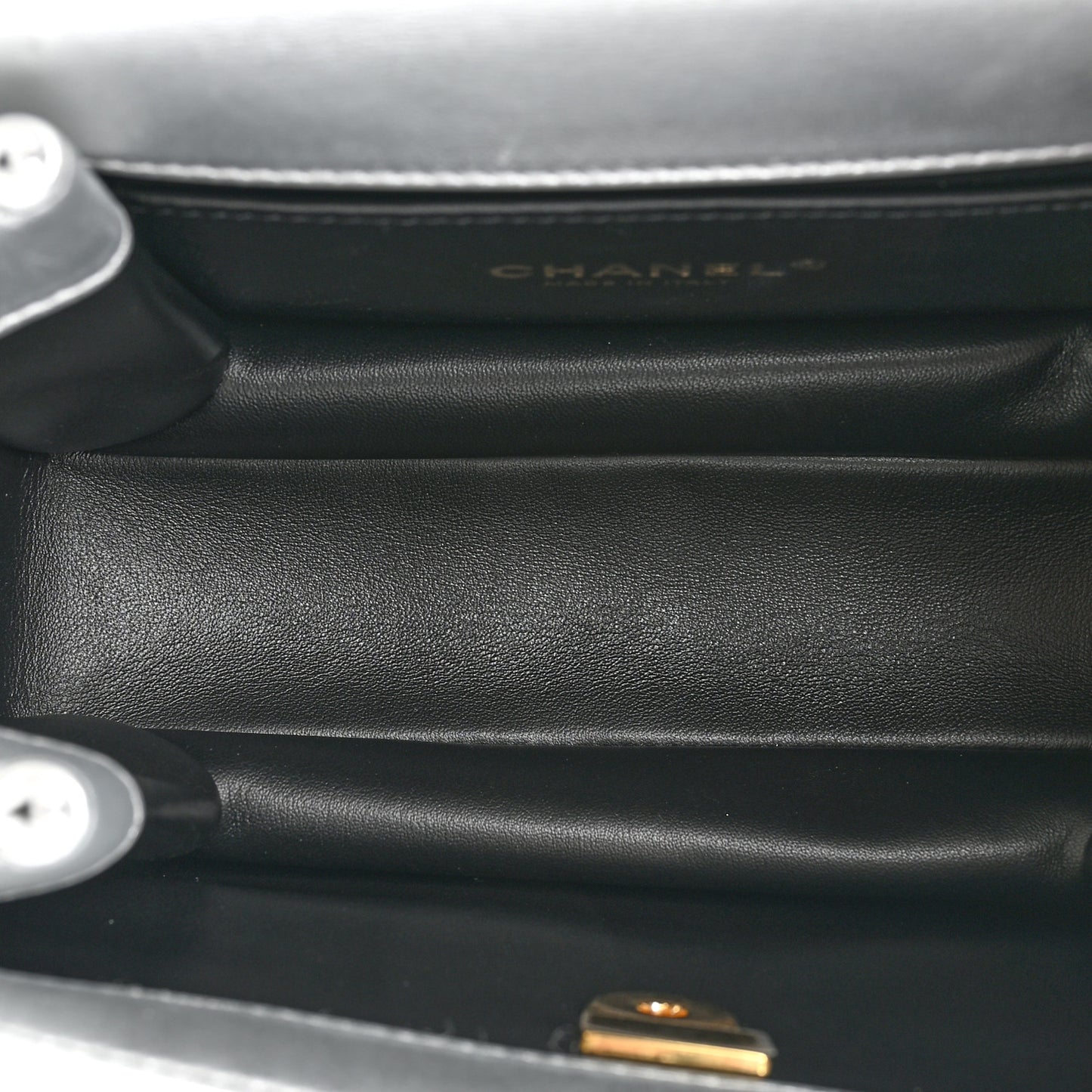Metallic Calfskin Quilted Mini Metal Top Handle Flap Silver