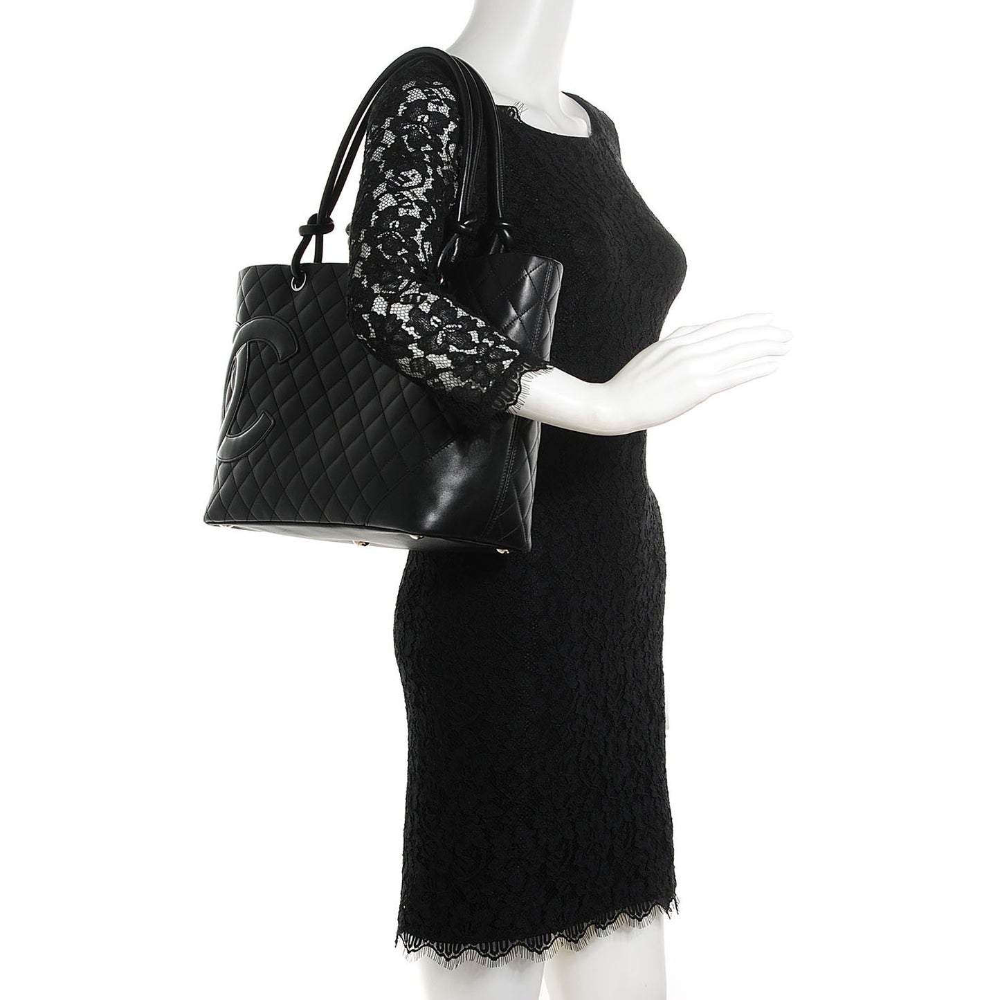 Calfskin Quilted Large Cambon Tote Black