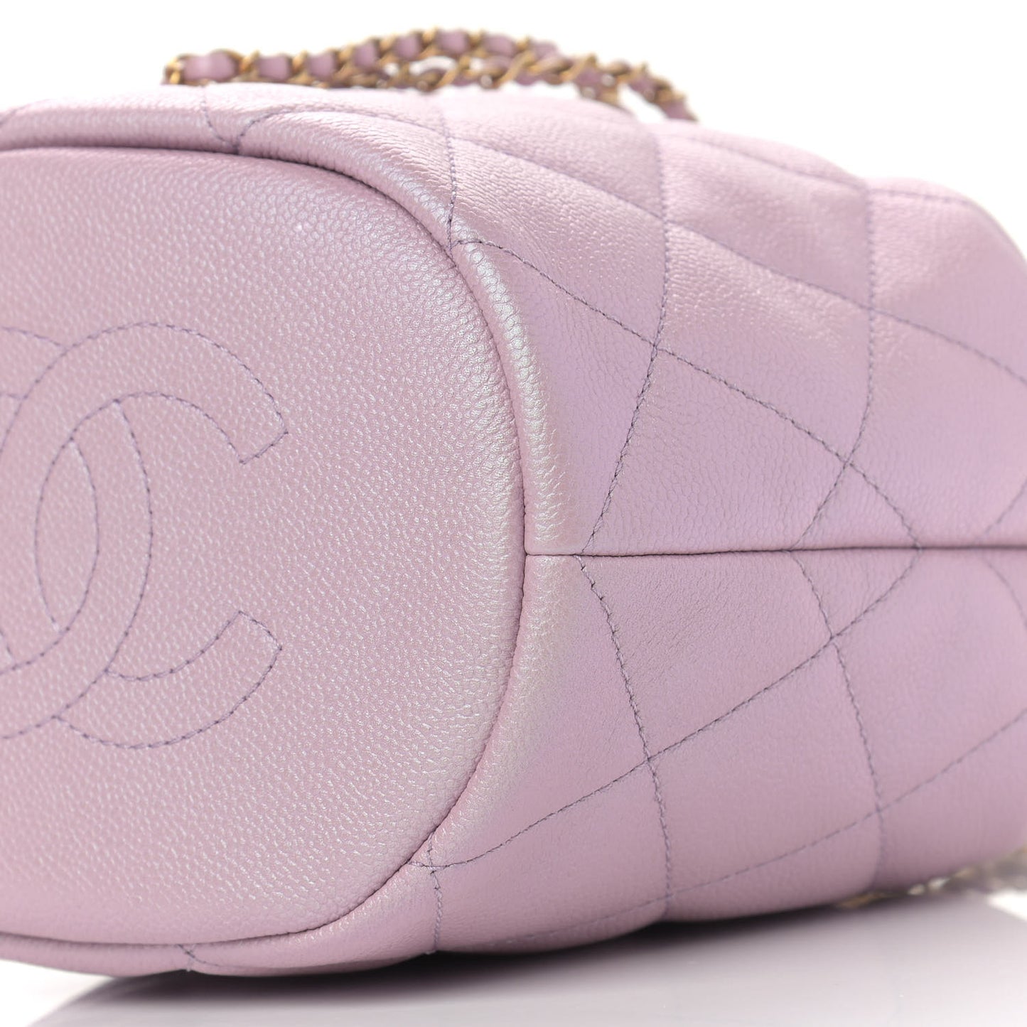 Iridescent Caviar Quilted My Perfect CC Bucket Drawstring Bag Pink