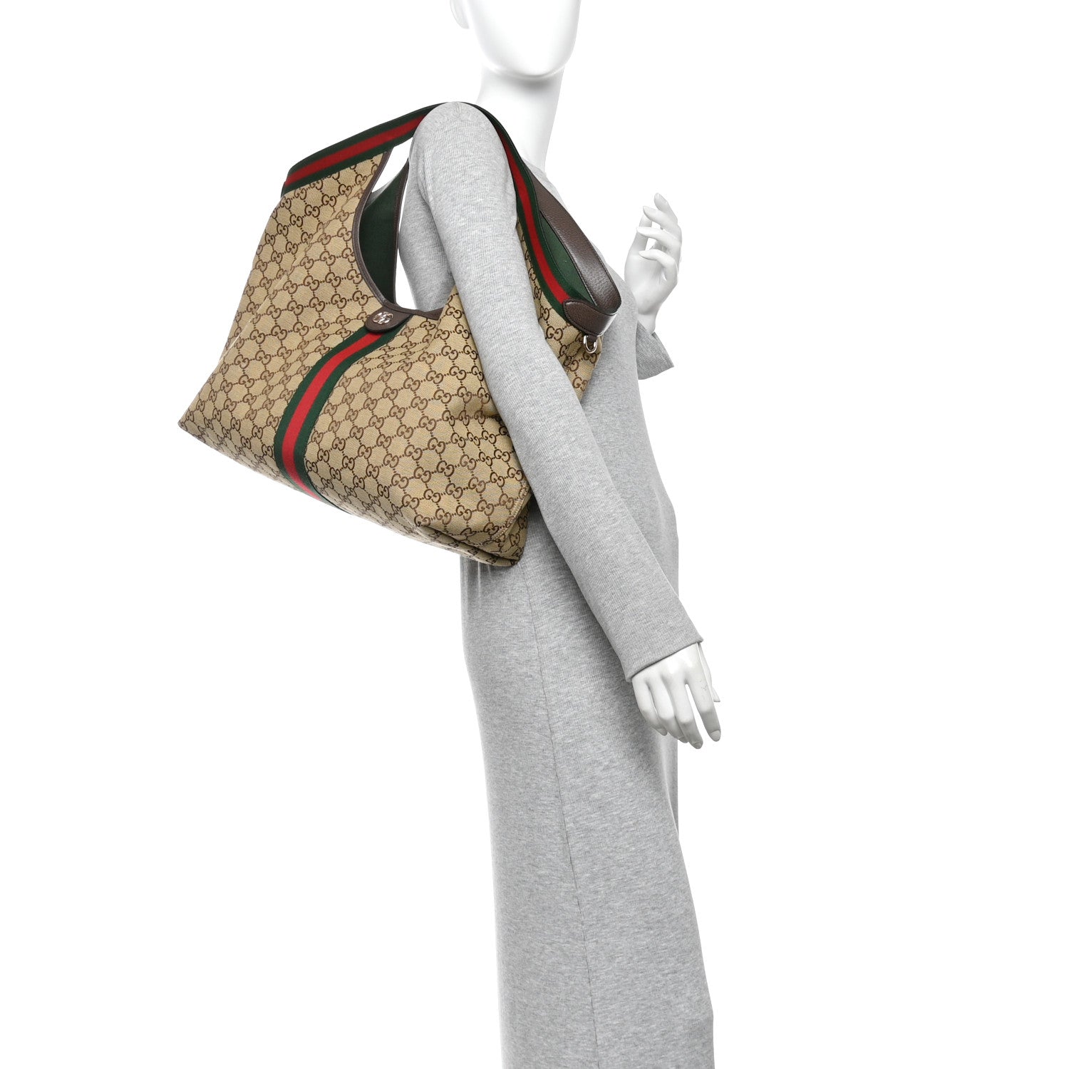 Gucci GG Monogram Web Large Giglio Tote Beige Brown 2 of 10