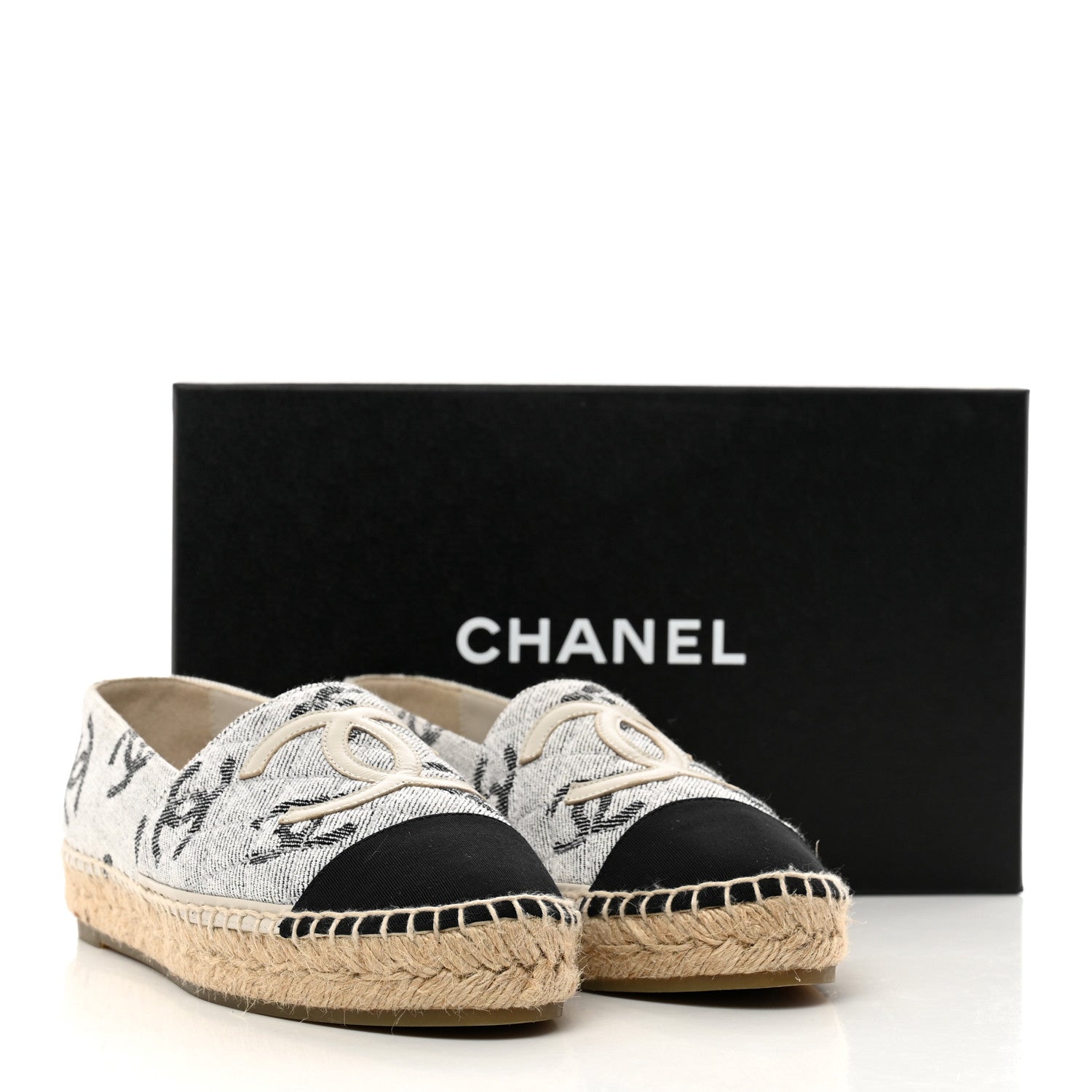Chanel Cotton Jacquard Grosgrain CC Print Espadrilles 38 Grey Black 8 of 8