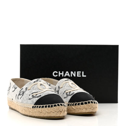 Chanel Cotton Jacquard Grosgrain CC Print Espadrilles 38 Grey Black 8 of 8
