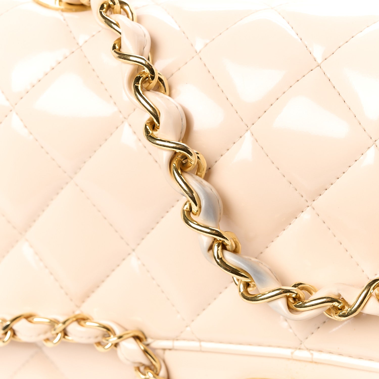 Chanel Patent Quilted Jumbo XL Chain Around Flap Beige 17 of 17