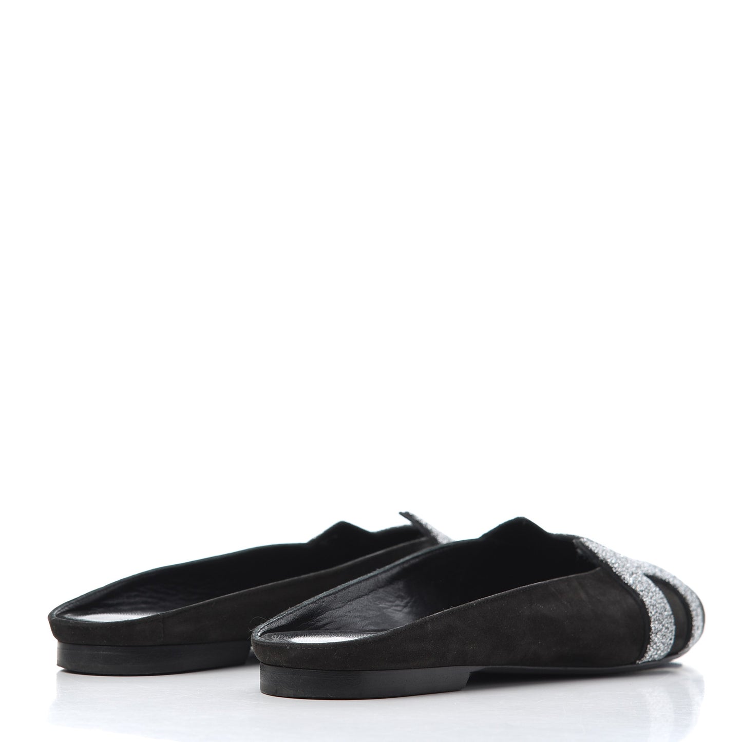 Suede Goatskin Crystal Roxane Mules 36.5 Gris Argente Black
