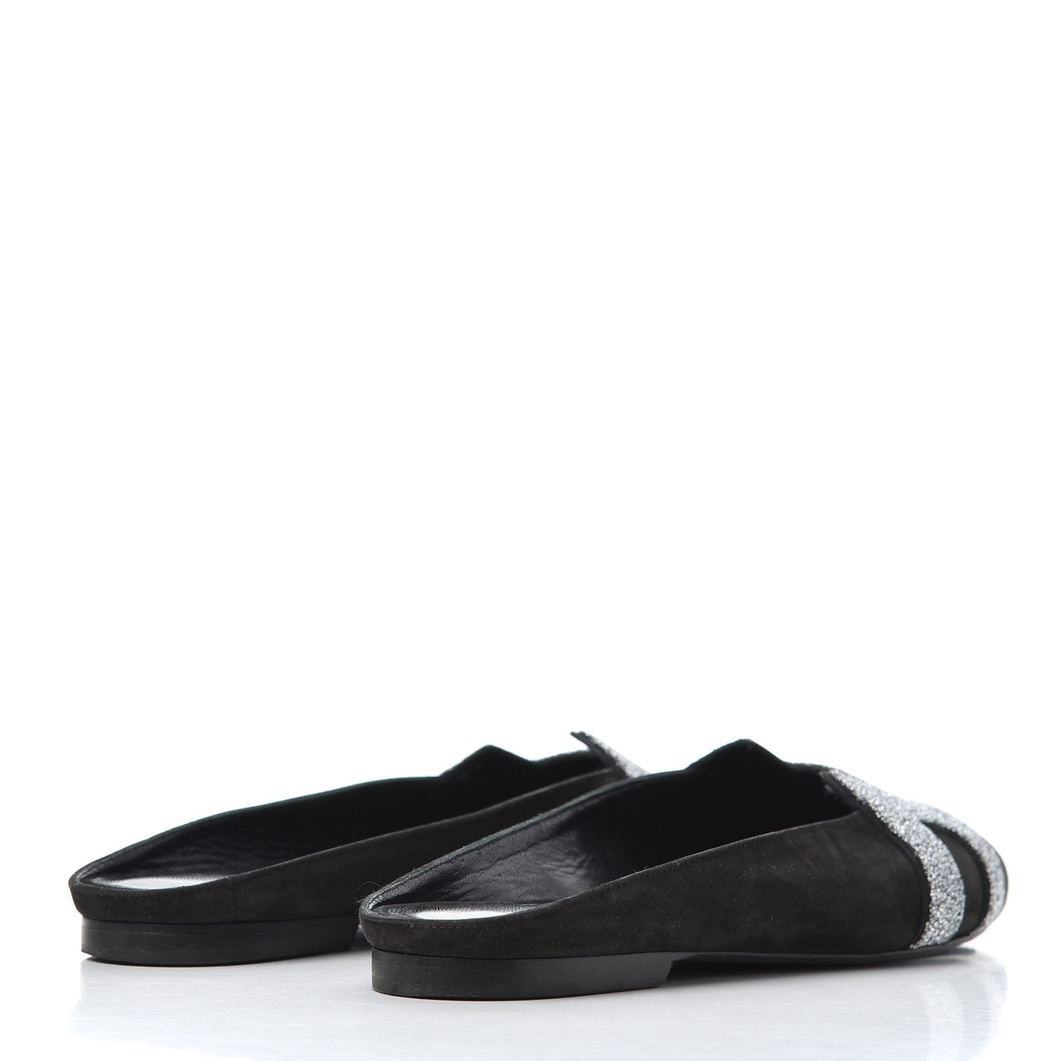 Hermes Suede Goatskin Crystal Roxane Mules 36.5 Gris Argente Black 4 of 15