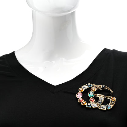 Gucci Metal Crystal Double G Brooch Aged Gold Multicolor 2 of 7