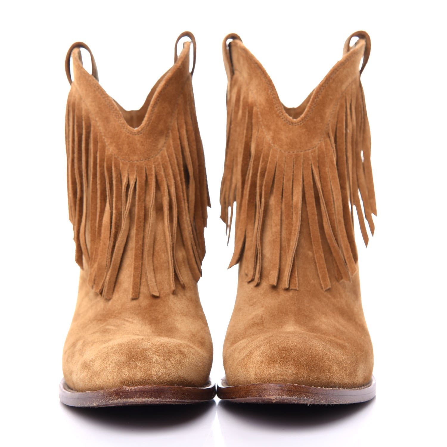 Saint Laurent Suede New Western 80 Fringe Ankle Boots 38.5 Tan 2 of 11